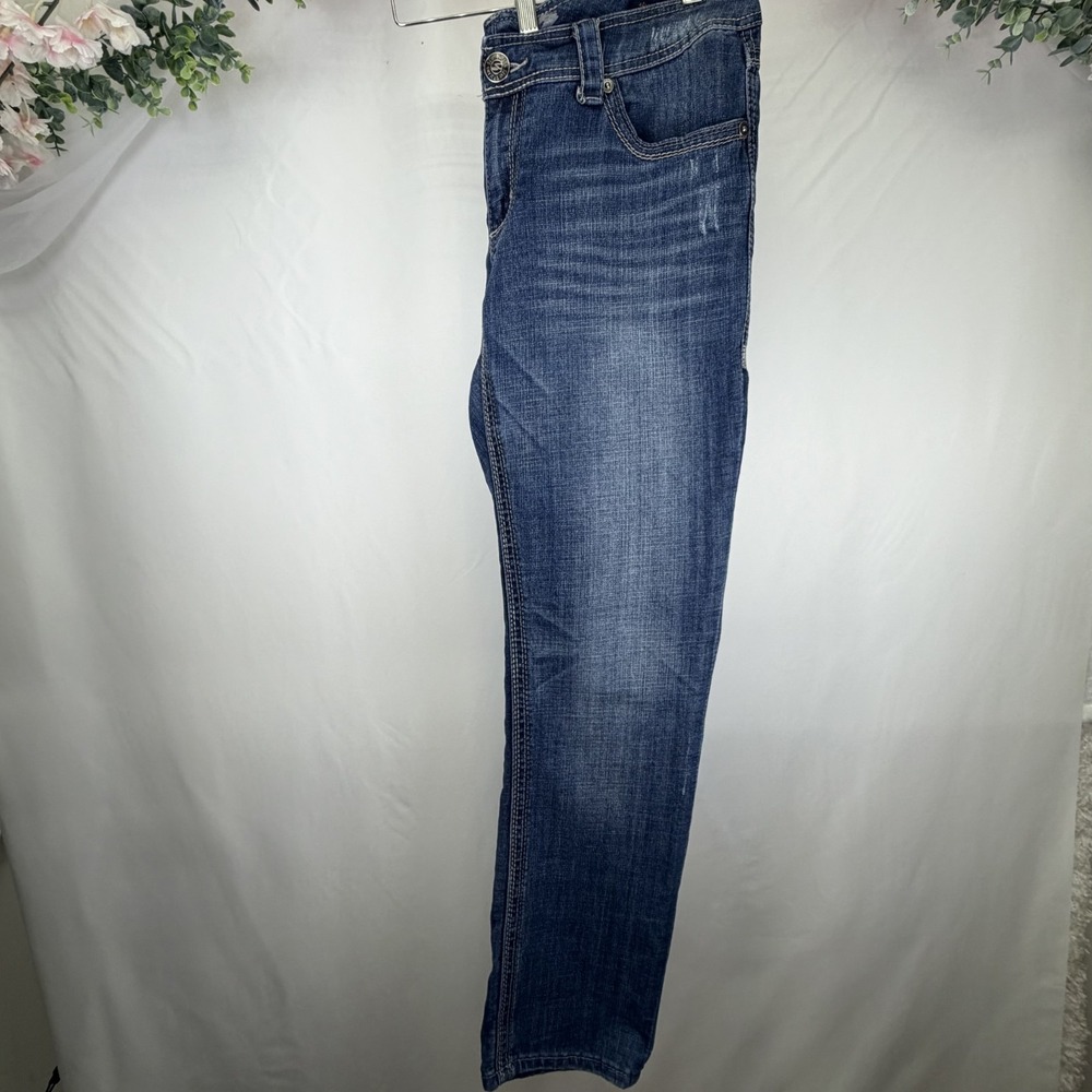 Seven7 Luxe Women's Straight Jeans Size 14 Blue Medium Wash Stretch Denim